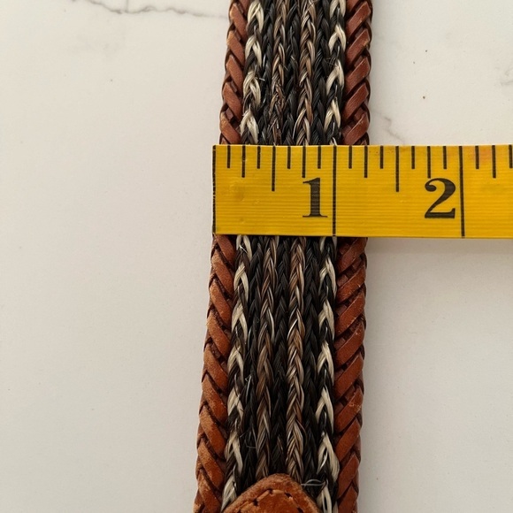 Genuine Leather Western Braided Woven Belt Silvertone Hardware Cowboy Rodeo - Picture 12 of 13